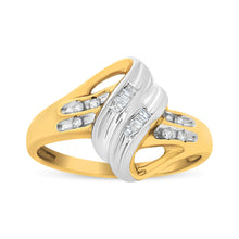 Load image into Gallery viewer, 10K Yellow and White Gold 1.00 Cttw Round And Baguette-Cut Diamond Accent Bypass Ring (H-I Color, I2-I3 Clarity) - Ring Size 7
