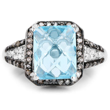 Load image into Gallery viewer, 4.33 Carat Genuine Swiss Blue Topaz, Champagne Diamond &amp; White Diamond .925 Sterling Silver Ring
