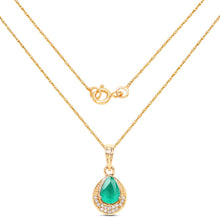 Load image into Gallery viewer, 0.89 Carat Genuine Zambian Emerald and White Diamond 14K Yellow Gold Pendant

