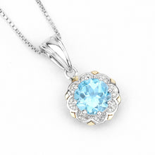 Load image into Gallery viewer, 2.32 Carat Genuine Swiss Blue Topaz and White Diamond 14K Yellow Gold with .925 Sterling Silver Pendant
