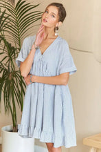 Load image into Gallery viewer, Ruffled Hem Striped V-Neck Babydoll Dress For Summer – Playful, Feminine, Fluttering, Stylish, Effortlessly Chic
