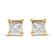 将图片加载到图库查看器，14K Yellow Gold 5/8 Cttw Princess Natural Brown Color Diamond 4-Prong Stud Earrings (Brown Color, SI2-I1 Clarity)
