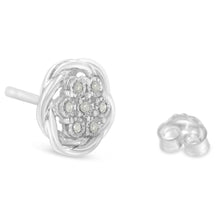 Load image into Gallery viewer, Sterling Silver Diamond Swirl Cluster Stud Earrings (1/6 cttw, I-J Color, I2-I3 Clarity)
