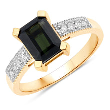 Load image into Gallery viewer, 1.91 Carat Genuine Green Tourmaline and White Diamond 14K Yellow Gold Ring
