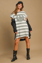 将图片加载到图库查看器，Peace Applique Striped Short Sleeve Mini Dress – Fun Peace Sign Applique, Chic Stripes, and High-Low Hem for Stylish Comfort
