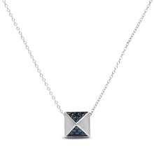 Load image into Gallery viewer, 14K White Gold 1/4 Cttw Treated Blue Diamond Matte Finished Pyramid Pendant Necklace (Blue Color, SI1-SI2 Clarity) - 18" Inches

