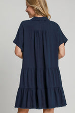 Load image into Gallery viewer, Women Dark Navy Full Size Raw Hem Folded Sleeve Dress Casual Plus Size Simple Dress
