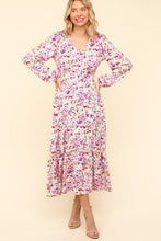 Load image into Gallery viewer, Lilac Full Size Floral V-Neck Long Sleeve Dress With Side Pockets Elegant &amp; Practical Dress
