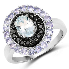 Load image into Gallery viewer, 1.77 Carat Genuine Aquamarine, Black Spinel and Tanzanite .925 Sterling Silver Ring

