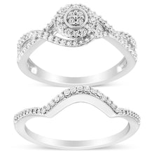Load image into Gallery viewer, .925 Sterling Silver 1/6 Cttw Diamond Composite Halo and Split Shank Bridal Set Ring and Band  (I-J Color, I3 Clarity) - Size 7
