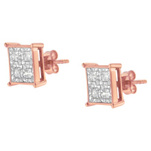 Load image into Gallery viewer, Rose Gold Plated Sterling Silver Diamond Composite Stud Earrings (3/4 cttw, J-K Color, I1-I2 Clarity)
