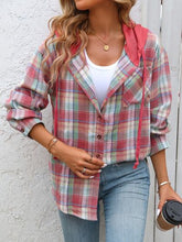 将图片加载到图库查看器，Plaid Buttoned Long Sleeve Hooded Jacket for Women – Cozy &amp; Stylish Cotton-Blend Outerwear
