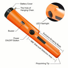 Load image into Gallery viewer, 360° Pinpointer Metal Detector with LED, Vibration &amp; Holster (Orange)
