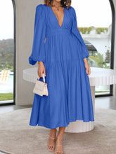 Load image into Gallery viewer, Lightweight Deep V-Neck Balloon Sleeve Maxi Dress Elegant &amp; Flowing Silhouette Unique Dress

