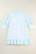 Load image into Gallery viewer, Blue Lightweight Ruffled Striped Mini Dress Chic Playful Dress for Women Charming Design Dress
