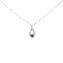 Load image into Gallery viewer, .925 Sterling Silver Created Red Ruby and White Sapphire Pear Shaped Pendant Necklace - 18" Inches

