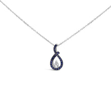 将图片加载到图库查看器，.925 Sterling Silver Created Blue and White Sapphire Teardrop Shaped Pendant Necklace - 18" Inches
