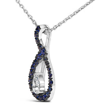 将图片加载到图库查看器，.925 Sterling Silver Created Blue and White Sapphire Teardrop Shaped Pendant Necklace - 18" Inches
