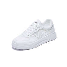 将图片加载到图库查看器，Spring Fashion Breathble Women Sneakers Leather Platform Shoes Women Lace Up Casual Shoes White Fashion Sneakers White PU Leather Platform Sneaker For Women Lace Up Walking Sneakers
