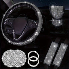 将图片加载到图库查看器，Diamond Set Leather Steering Wheel Cover Rhinestones Steering Wheel Cover With Crystal Breathable Anti-Slip Steering Wheel Protector Diamond Sparkling Car Steering Wheel Protector Vehicle Car Bling Steering Wheel Cover for Women Girls
