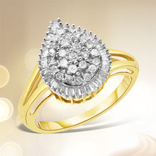 Load image into Gallery viewer, 10K Yellow Gold 1/2 Cttw Round and Baguette-Cut Diamond Pear Ring (I-J Color, I1-I2 Clarity) - Size 7
