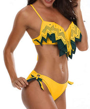 Load image into Gallery viewer, Tropical Bikini  Bottom Padded Ruffled Top Push Up Bikini Swimsuit For Women Underwire Bikini Top Ruffle Padded Two Piece Bathing Suits Teen Girls Two Piece Swimsuit Women Cross Back Bathing Suit Swimwear
