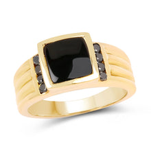 将图片加载到图库查看器，2.16 Carat Genuine Black Onyx and Black Diamond .925 Sterling Silver Ring
