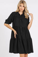Load image into Gallery viewer, Button Detail Collared Neck Tiered Shirt Dress For Women – Classic Elegant, Fluttering, Chic, and Versatile For Any Occasion
