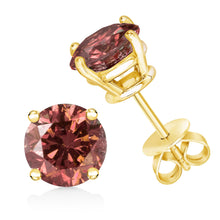 Load image into Gallery viewer, 14K Yellow Gold 1.00 Cttw Round Brilliant Cut Lab Grown Pink Diamond 4-Prong Classic Solitaire Earrings (Pink Color, VVS2-VS1 Clarity)
