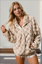 将图片加载到图库查看器，Double Take Checkered Long Sleeve Fuzzy Jacket Cozy &amp; Trendy Outerwear For Women
