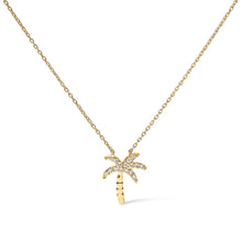 Load image into Gallery viewer, 10K Yellow Gold 1/10 Cttw Round Diamond Palm Tree 18" Inch Pendant Necklace (H-I Color, I1-I2 Clarity)
