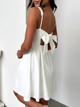 Load image into Gallery viewer, Dark Blue Bow Back Square Neck Mini Dress Luxury Feminine &amp; Flattering Dress For Girls
