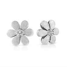 Load image into Gallery viewer, Matte Finished .925 Sterling Silver Diamond Accent Flower Hoop Stud Earring (I-J Color, I1-I2 Clarity)
