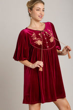 将图片加载到图库查看器，Embroidered Half Sleeve Velvet Mini Dress with Tassel For Women – Luxurious Velvet Dress, Embroidered Tassel Mini Dress, Elegant Party Dress
