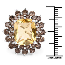 Load image into Gallery viewer, 8.95 Carat Genuine Citrine and Smoky Quartz .925 Sterling Silver Ring

