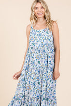 Load image into Gallery viewer, New Flower Print Tiered Sleeveless Empire Maxi Dress – Elegant, Playful and Feminine Floral Maxi Dress with Whimsical Layers
