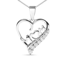 将图片加载到图库查看器，.925 Sterling Silver 1/4 Cttw Diamond  "Mom" and Open Heart 18" Pendant Necklace (I-J Color, I2-I3 Clarity)
