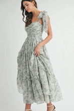 将图片加载到图库查看器，Floral Bust Ruched Midi Dress with Shoulder Tie For Women – Ruched Midi Dress For Summer, Floral Bust Dress, Shoulder Tie Dress, Feminine Midi Dress, Chic Event Dress
