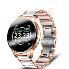 将图片加载到图库查看器，New Ceramic Smart Sport Fitness Watch For Women With Heart Rate Blood Pressure Monitor For Android and  IOS Sistems Sport Multifunctional Steel Belt Smartwatch
