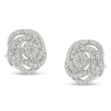 Load image into Gallery viewer, 10k White Gold Rose-Cut Diamond Floral Cluster Earrings (1 cttw, I-J Color, I2-I3 Clarity)
