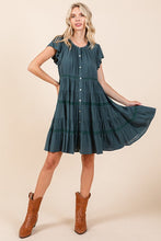 将图片加载到图库查看器，Lace Detail Ruffled Button Down Tiered Dress For Women – Romantic and Feminine Dress with Delicate Lace and Flowing Tiers
