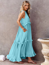Load image into Gallery viewer, Romantic Ruffled Sleeveless Tiered Maxi Dress with Pockets Elegant &amp; Chic Statement Beautiful Design Dress
