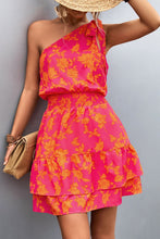 Load image into Gallery viewer, Pink Smocked Printed Single Shoulder Dress Feminine &amp; Flattering Summer Style Dresses
