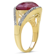 Load image into Gallery viewer, 14K Yellow Gold Plated 9.29 Carat Genuine Pink Sapphire &amp; White Diamond .925 Sterling Silver Ring
