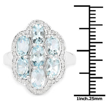 Load image into Gallery viewer, 3.09 Carat Genuine Aquamarine and White Zircon .925 Sterling Silver Ring
