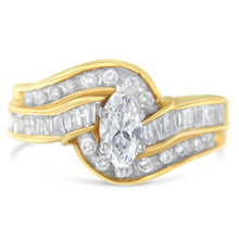Load image into Gallery viewer, 14KT Two-Toned Gold Marquise, Baguette and Round Cut Diamond Bypass Ring (1 cttw, H-I Color, SI1-SI2 Clarity) (Size 7)

