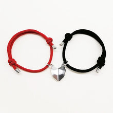 将图片加载到图库查看器，2Pcs Heart Matching Friendship Couple Minimalist Bracelet Rope Braided Magnetic Distance Bracelet Magnetic Matching Heart Bracelet For Him Her Couple Gift For Girlfriend Boyfriend Lover Wife Husband
