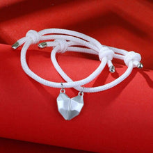 将图片加载到图库查看器，2Pcs Heart Matching Friendship Couple Minimalist Bracelet Rope Braided Magnetic Distance Bracelet Magnetic Matching Heart Bracelet For Him Her Couple Gift For Girlfriend Boyfriend Lover Wife Husband
