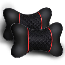 Load image into Gallery viewer, 2Pcs PU Leather Knitted Car Pillows Headrest Neck Rest Cushion Support Seat Accessories Auto Black Safety Pillow Universal Decor Car Neck Pillows Headrest Relief Filled Fiber Universal Car Pillow Both Side Pu Leather  Pack Headrest For Car Neck Pillow

