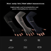 Load image into Gallery viewer, 2pcs Sport 5-finger Arm Sleeves One Size Compression Long Arm Cover Cycling Running Fishing Climbing Arm Cover Outdoor Sport Sun UV Protection Ice Cool Sleeves Comfortable Men Long Arm Covers
